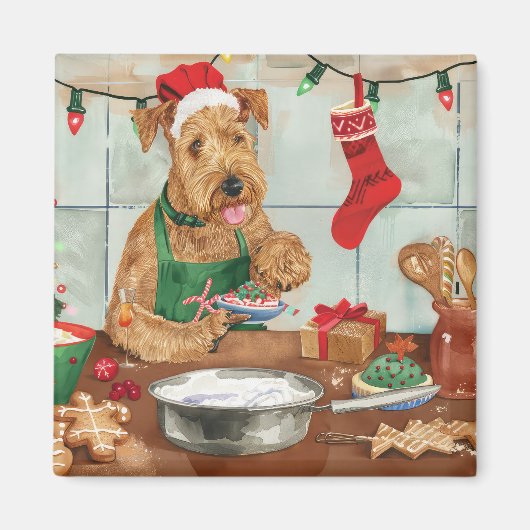 Airedale Terrier Vakantie Bakken: Feestelijke Kers Magneet (Voorkant)