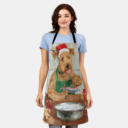 Airedale Terrier Vakantie Bakken: Feestelijke Kers Schort (Gedragen)