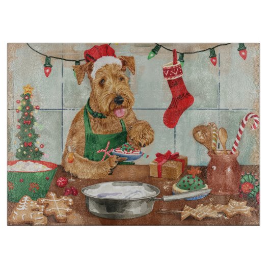 Airedale Terrier Vakantie Bakken: Feestelijke Kers Snijplank (Voorkant)