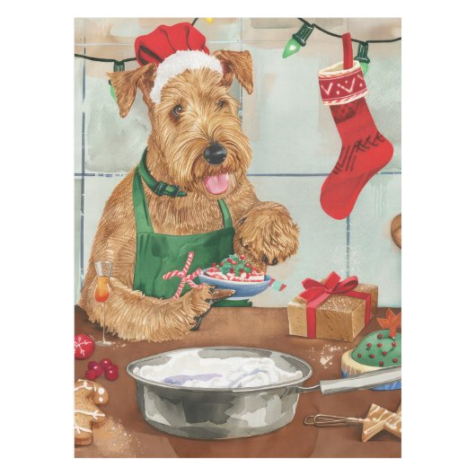 Airedale Terrier Vakantie Bakken: Feestelijke Kers Tafelkleed (Voorkant)