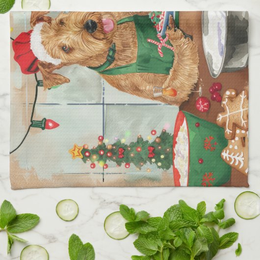 Airedale Terrier Vakantie Bakken: Feestelijke Kers Theedoek (Gevouwen)