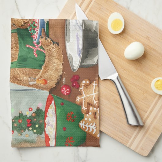 Airedale Terrier Vakantie Bakken: Feestelijke Kers Theedoek (Quarter Fold)