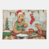 Airedale Terrier Vakantie Bakken: Feestelijke Kers Theedoek (Horizontaal)