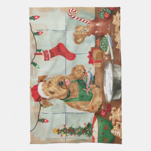 Airedale Terrier Vakantie Bakken: Feestelijke Kers Theedoek (Verticaal)