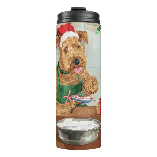 Airedale Terrier Vakantie Bakken: Feestelijke Kers Thermosbeker (Voorkant)