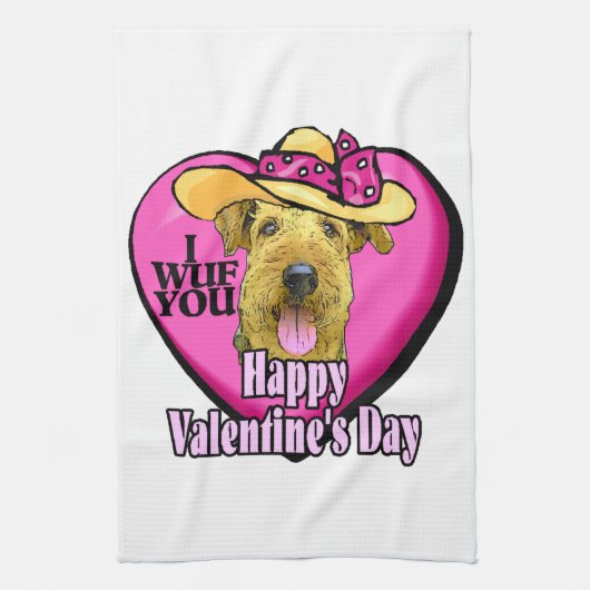 Airedale Terrier Valentijnsdag Theedoek (Verticaal)
