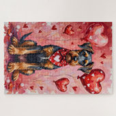 Airedale Terrier Valentijnshond Kunst met Hartjes Legpuzzel (Horizontaal)
