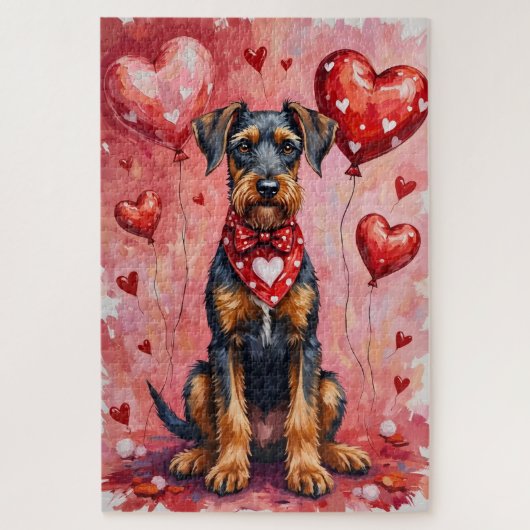 Airedale Terrier Valentine Dog Art with Hearts Legpuzzel (Verticaal)