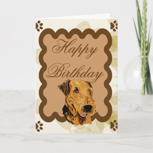 Airedale Terrier ~ Verjaardag Tan Leaves Kaart (Voorkant)