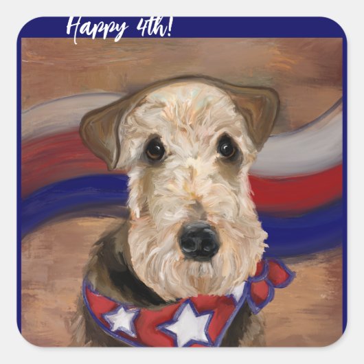 AIREDALE TERRIER VIERKANTE STICKER (Voorkant)