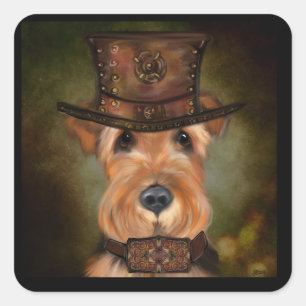 AIREDALE TERRIËR VIERKANTE STICKER