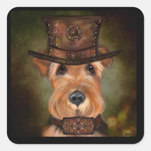 AIREDALE TERRIËR VIERKANTE STICKER (Voorkant)