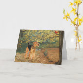 Airedale Terrier Vogels Kijken Kaart (Gele Bloem)