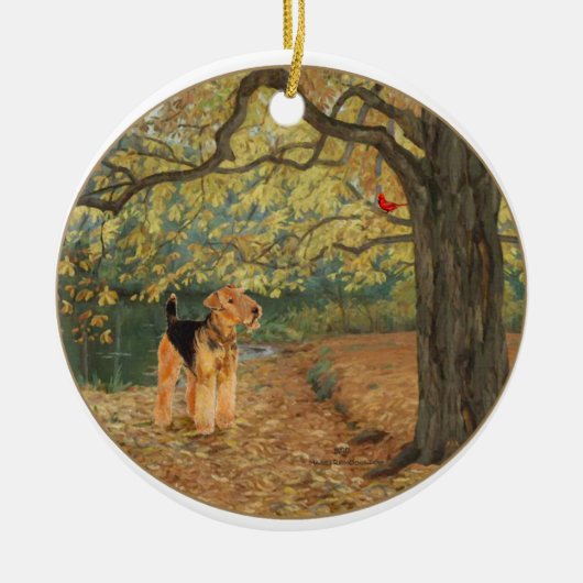 Airedale Terrier Vogels Kijken Keramisch Ornament (Voorkant)