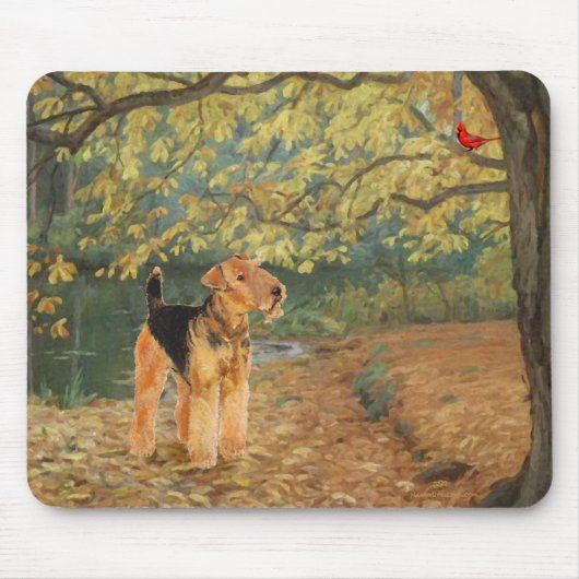 Airedale Terrier Vogels Kijken Muismat (Voorkant)