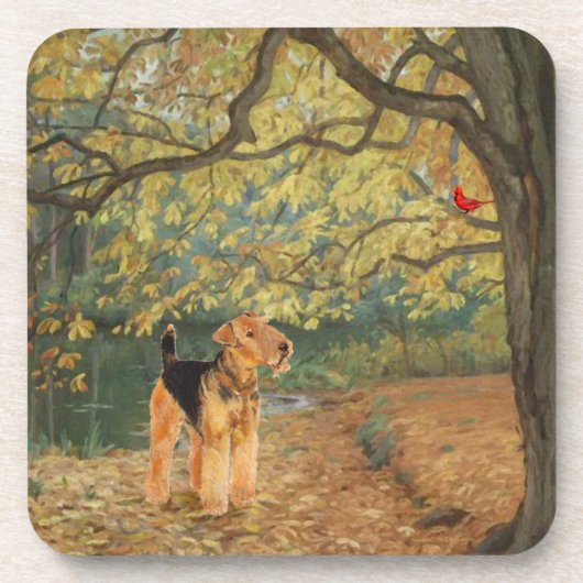 Airedale Terrier Vogels Kijken Onderzetter (Voorkant)