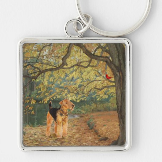 Airedale Terrier Vogels Kijken Sleutelhanger (Voorkant)