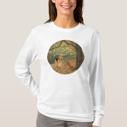 Airedale Terrier Vogels Kijken T-shirt (Voorkant)