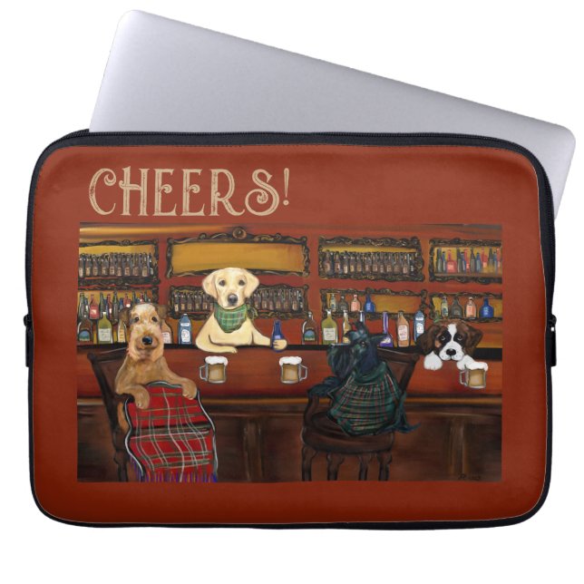 AIREDALE TERRIËR  & VRIENDEN       LAPTOP SLEEVE (Voorkant)