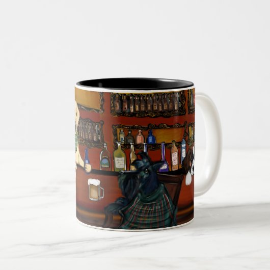 AIREDALE TERRIËR & VRIENDEN TWEEKLEURIGE KOFFIEMOK (Voorkant rechts)