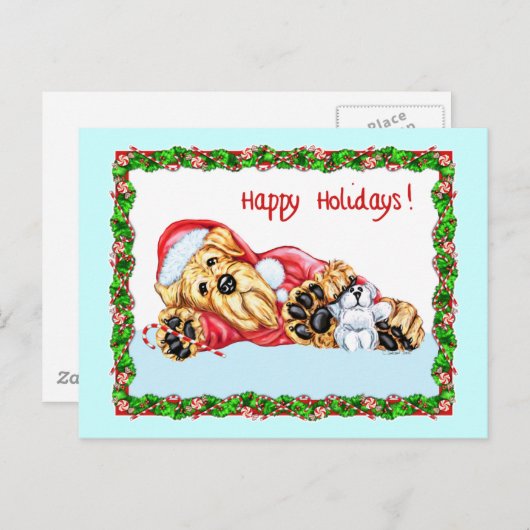 Airedale Terrier wacht op Santa Feestdagenkaart (Voorkant / Achterkant)
