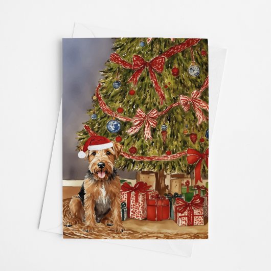 Airedale Terrier Waterverf onder de kerstboom Kaart