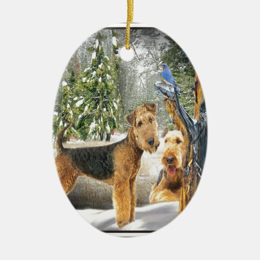 Airedale Terrier Winter Day-geschenken Keramisch Ornament (Voorkant)