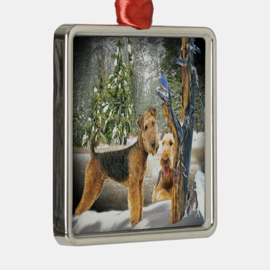 Airedale Terrier Winter Day-geschenken Metalen Ornament (Rechts)