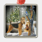 Airedale Terrier Winter Day-geschenken Metalen Ornament (Voorkant)