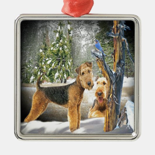 Airedale Terrier Winter Day-geschenken Metalen Ornament (Voorkant)