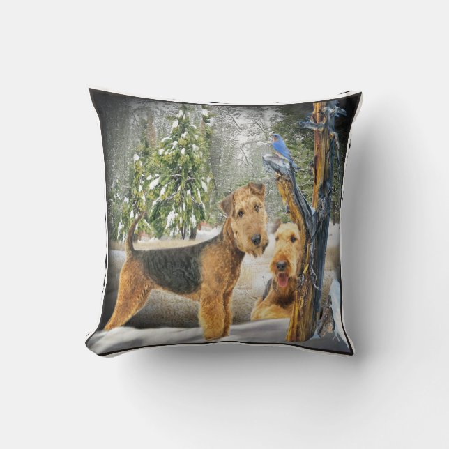 Airedale Terrier Winter Day Pillow Kussen (Voorkant)
