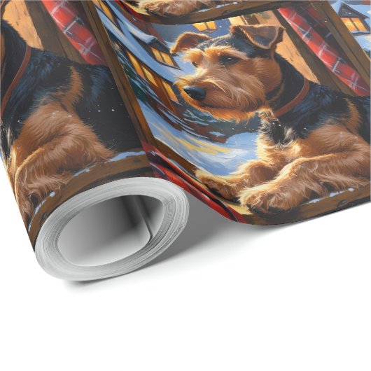 Airedale Terrier With Christmas Lights Holiday  Cadeaupapier (Rol Hoek)