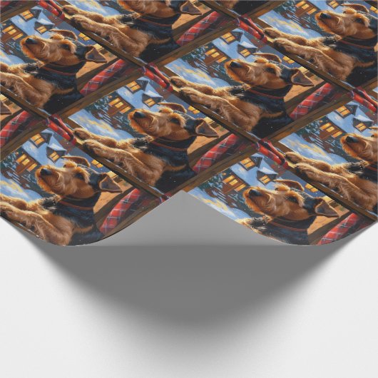 Airedale Terrier With Christmas Lights Holiday  Cadeaupapier (Hoek)