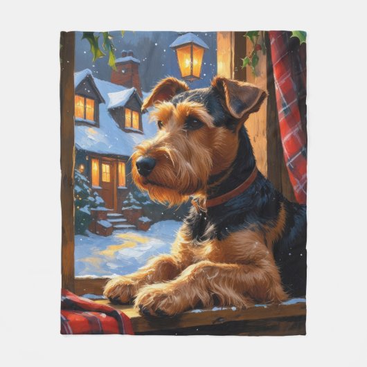 Airedale Terrier With Christmas Lights Holiday  Fleece Deken (Voorkant)