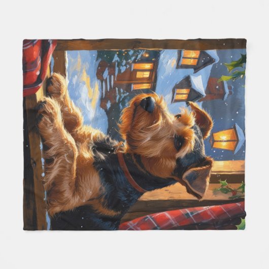 Airedale Terrier With Christmas Lights Holiday  Fleece Deken (Voorkant (Horizontaal))