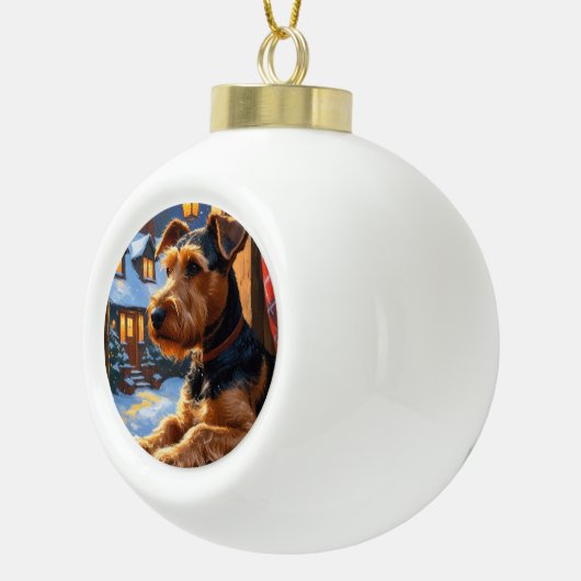 Airedale Terrier With Christmas Lights Holiday  Keramische Bal Ornament (Rechts)