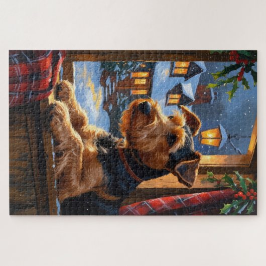 Airedale Terrier With Christmas Lights Holiday  Legpuzzel (Horizontaal)