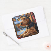 Airedale Terrier With Christmas Lights Holiday  Vierkante Sticker (Envelop)