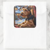 Airedale Terrier With Christmas Lights Holiday  Vierkante Sticker (Tas)