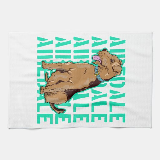 Airedale terriër zitten theedoek (Horizontaal)