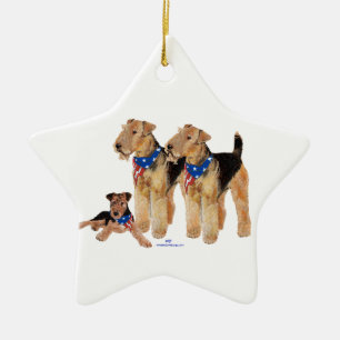 Airedale Terriers Amerikaanse Vlag Keramisch Ornament