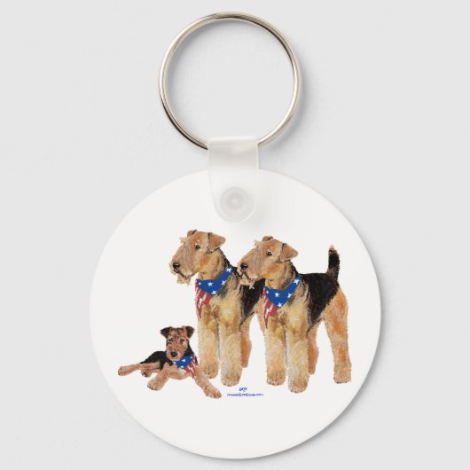 Airedale Terriers Amerikaanse Vlag Sleutelhanger (Voorkant)