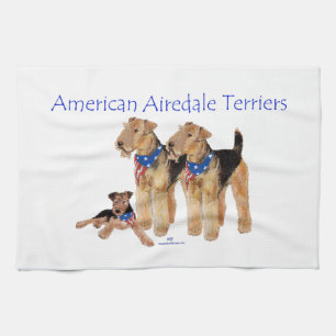 Airedale Terriers Amerikaanse Vlag Theedoek