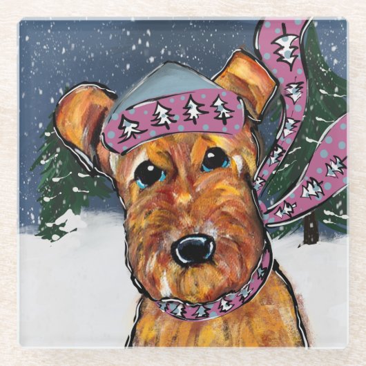 Airedale Terriers Glazen Onderzetter (Voorkant)