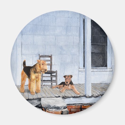 Airedale Terriers op de veranda Magneet (Voorkant)