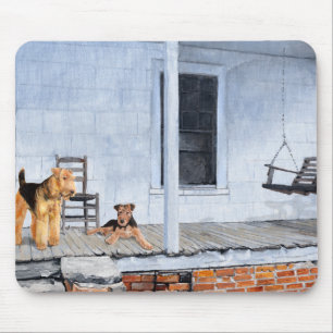 Airedale Terriers op de veranda Muismat