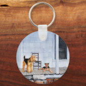 Airedale Terriers op de veranda Sleutelhanger (Voorkant)