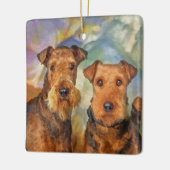 Airedale Terriers Portret Gemengde Media Keramisch Ornament (Links)