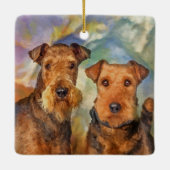 Airedale Terriers Portret Gemengde Media Keramisch Ornament (Achterkant)