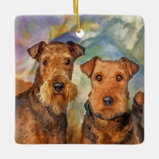 Airedale Terriers Portret Gemengde Media Keramisch Ornament (Voorkant)